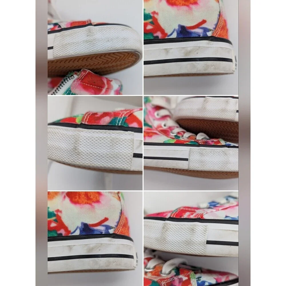 Girls' (Size 1) Floral Canvas High-Top Sneakers/Shoes w/Laces & Side Zippers
